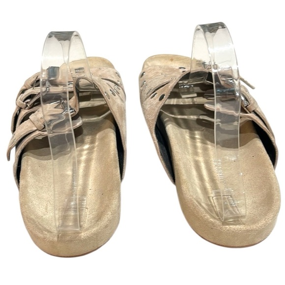 Rebecca Minkoff Triple Strap Tania Studded Slide Sandals Sahara Tan Suede SZ 9.5 - Picture 4 of 9